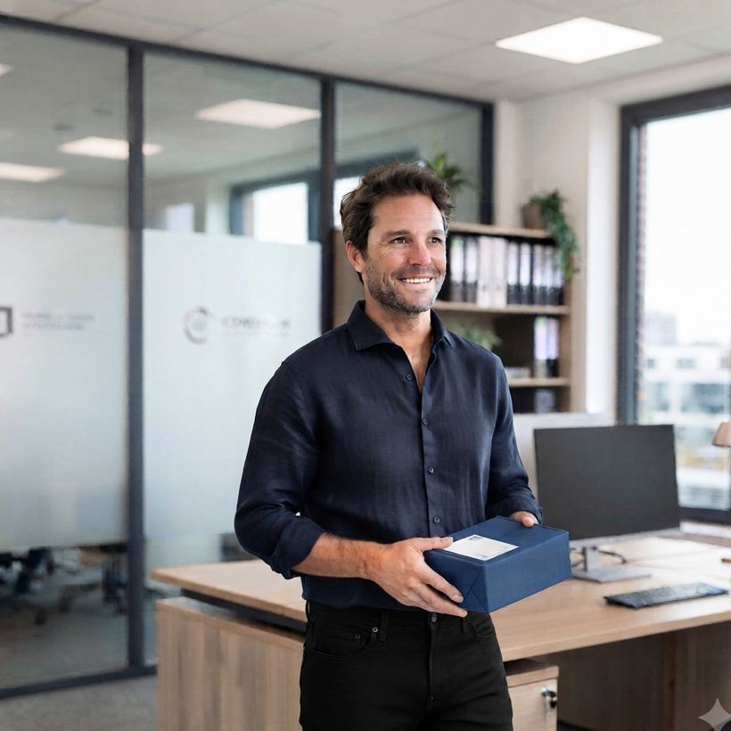 A business owner presenting professional video content